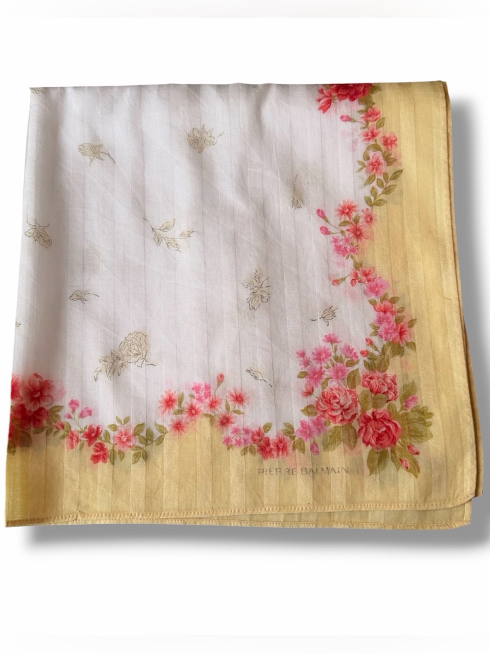 Pierre Balmain Paris French Luxury Vibrant Floral White & Yellow Scarf Bandana